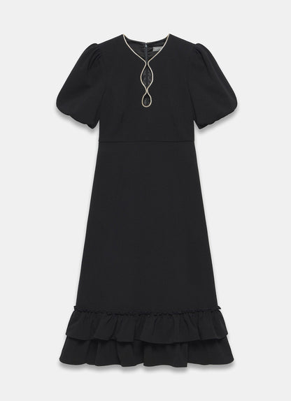 Black Diamante Trim Midi Dress