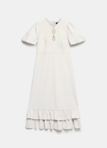 Cream Diamante Trim Midi Dress