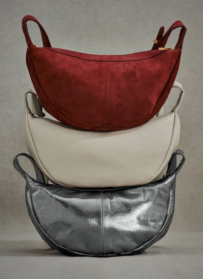 Dolly Silver Leather Scoop Sling Bag