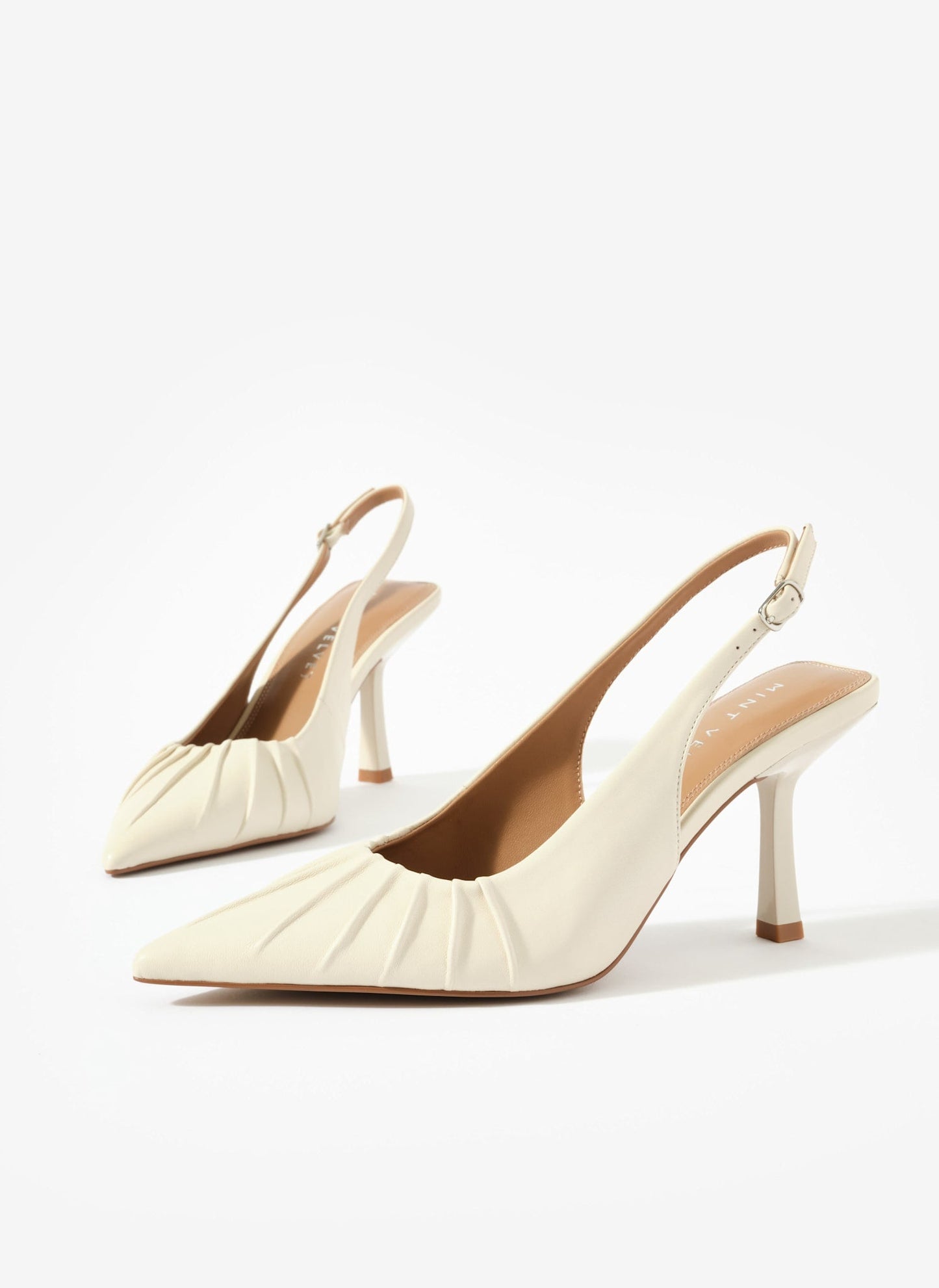 Dot Cream Leather Ruched Slingback Heels