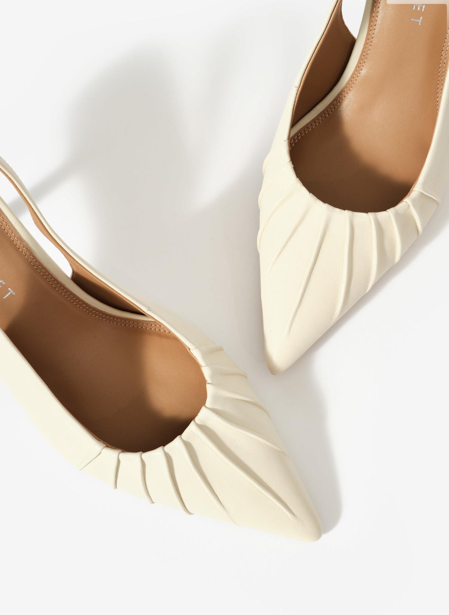 Dot Cream Leather Ruched Slingback Heels