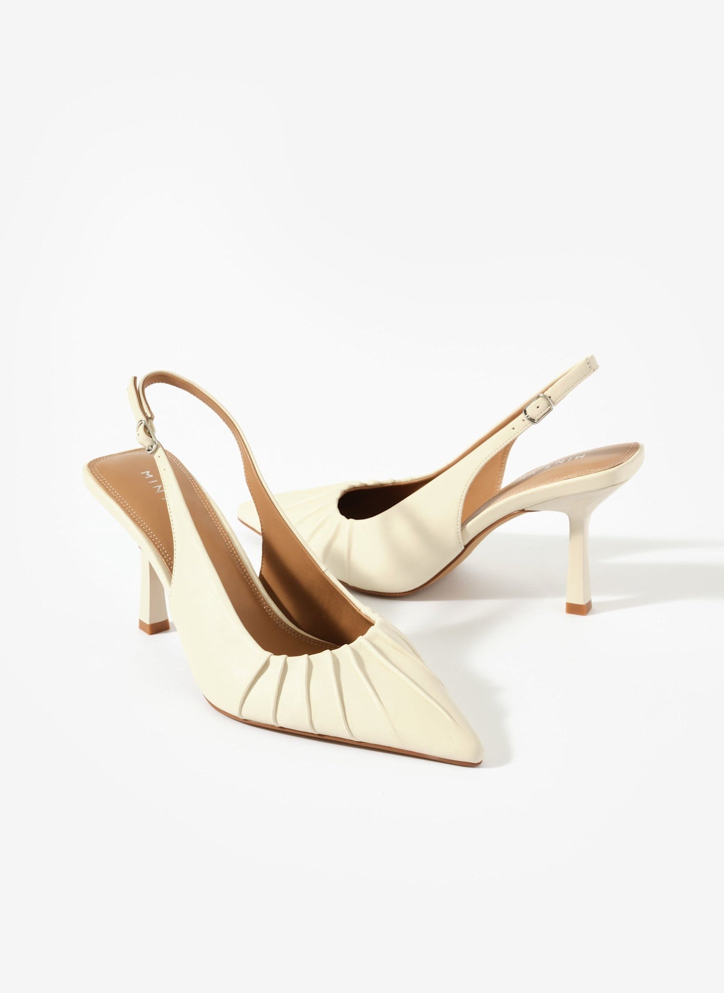 Dot Cream Leather Ruched Slingback Heels