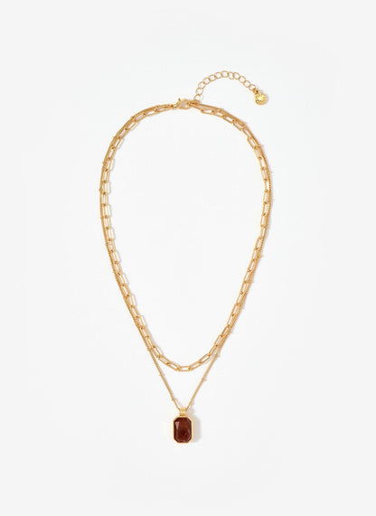 Gold Tone Layered Stone Necklace