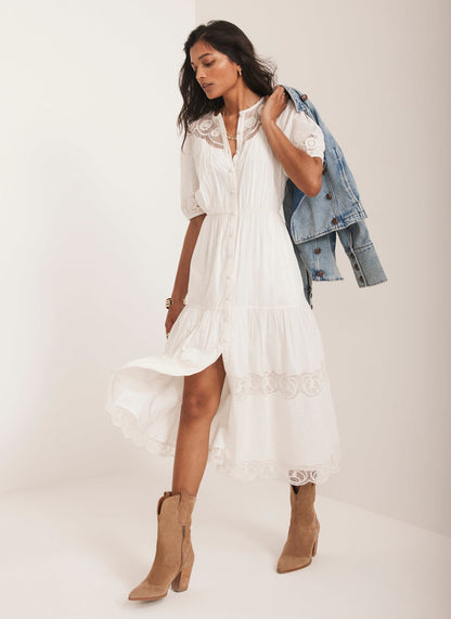 White Embroidered Midi Dress