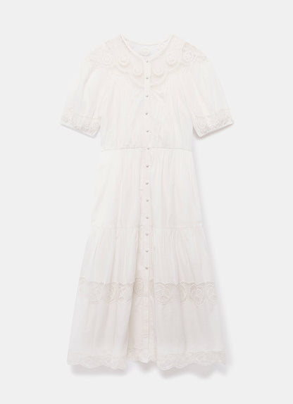 White Embroidered Midi Dress