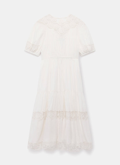 White Embroidered Midi Dress