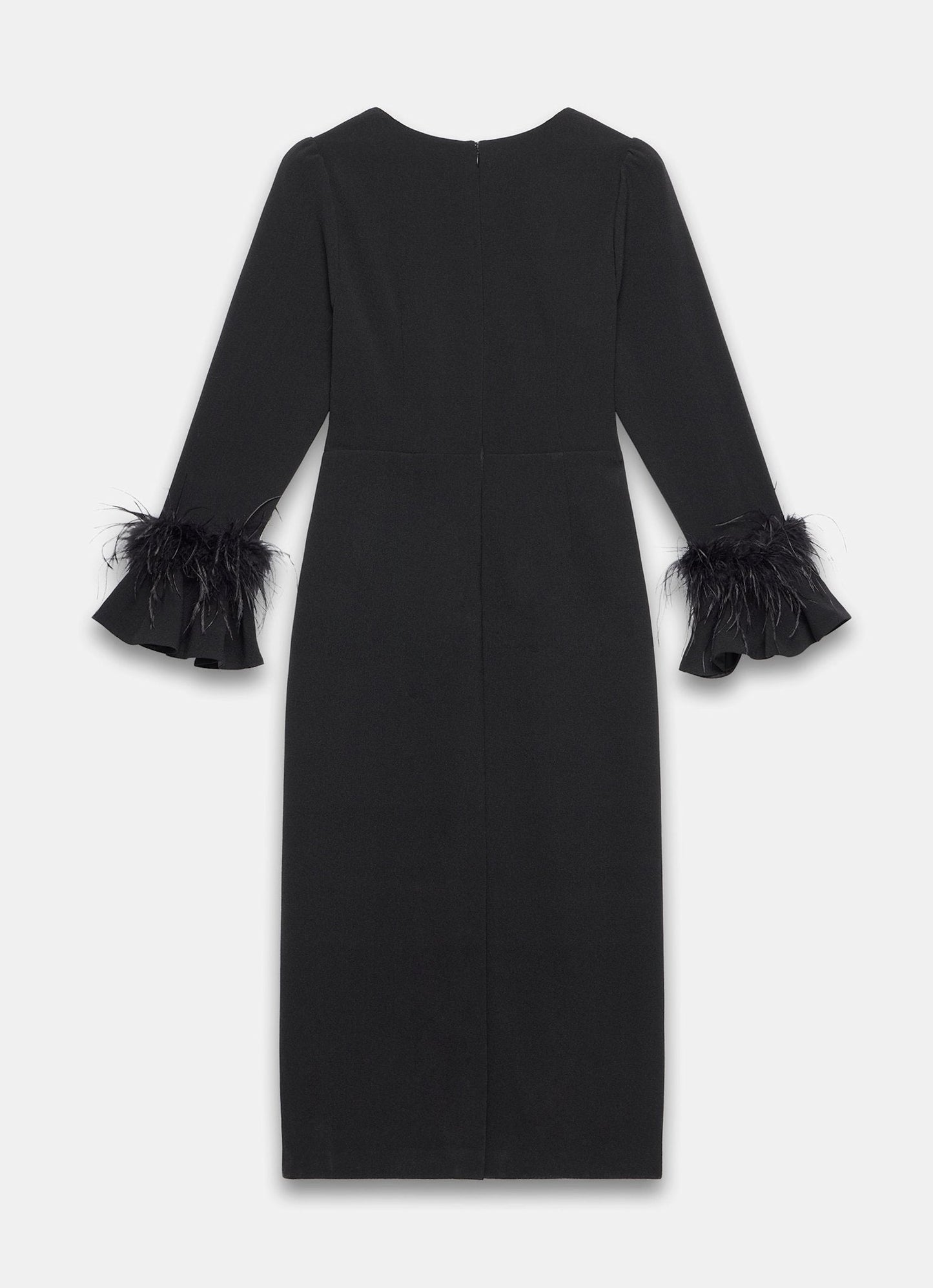 Black Feather Trim Midi Dress