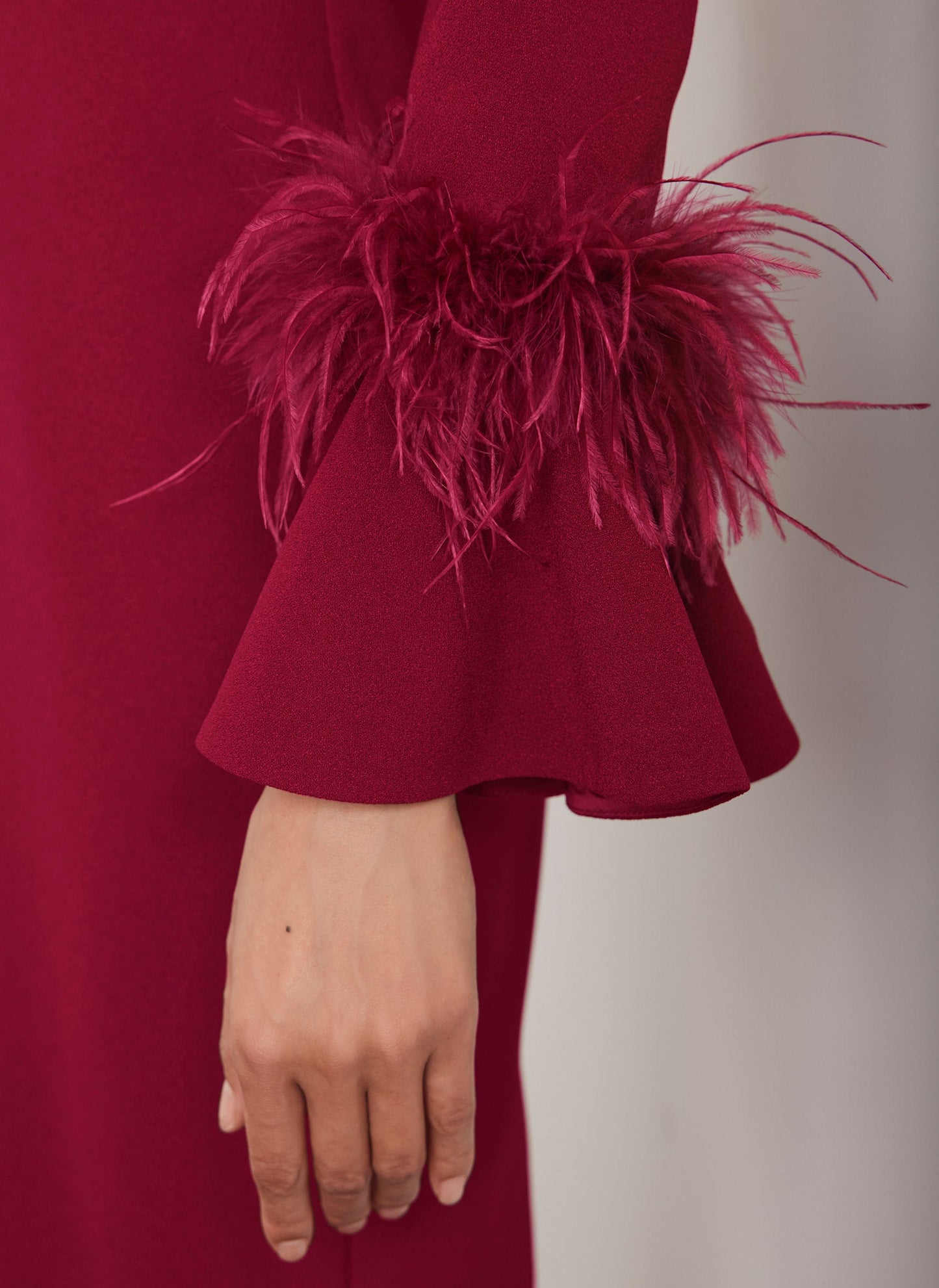 Red Feather Trim Midi Dress