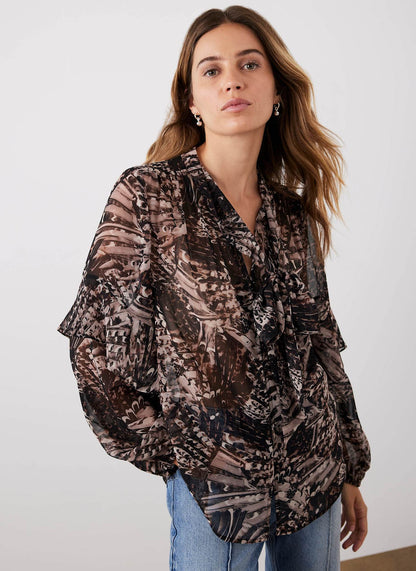 Brown Feather Print Blouse