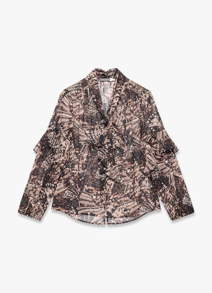 Brown Feather Print Blouse