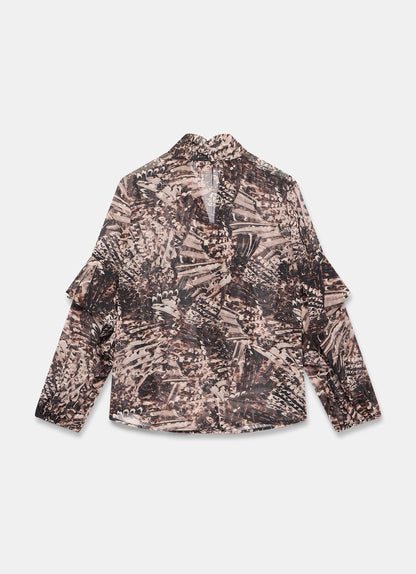Brown Feather Print Blouse