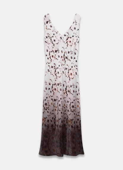 Neutral Floral Ombre Print Midi Dress