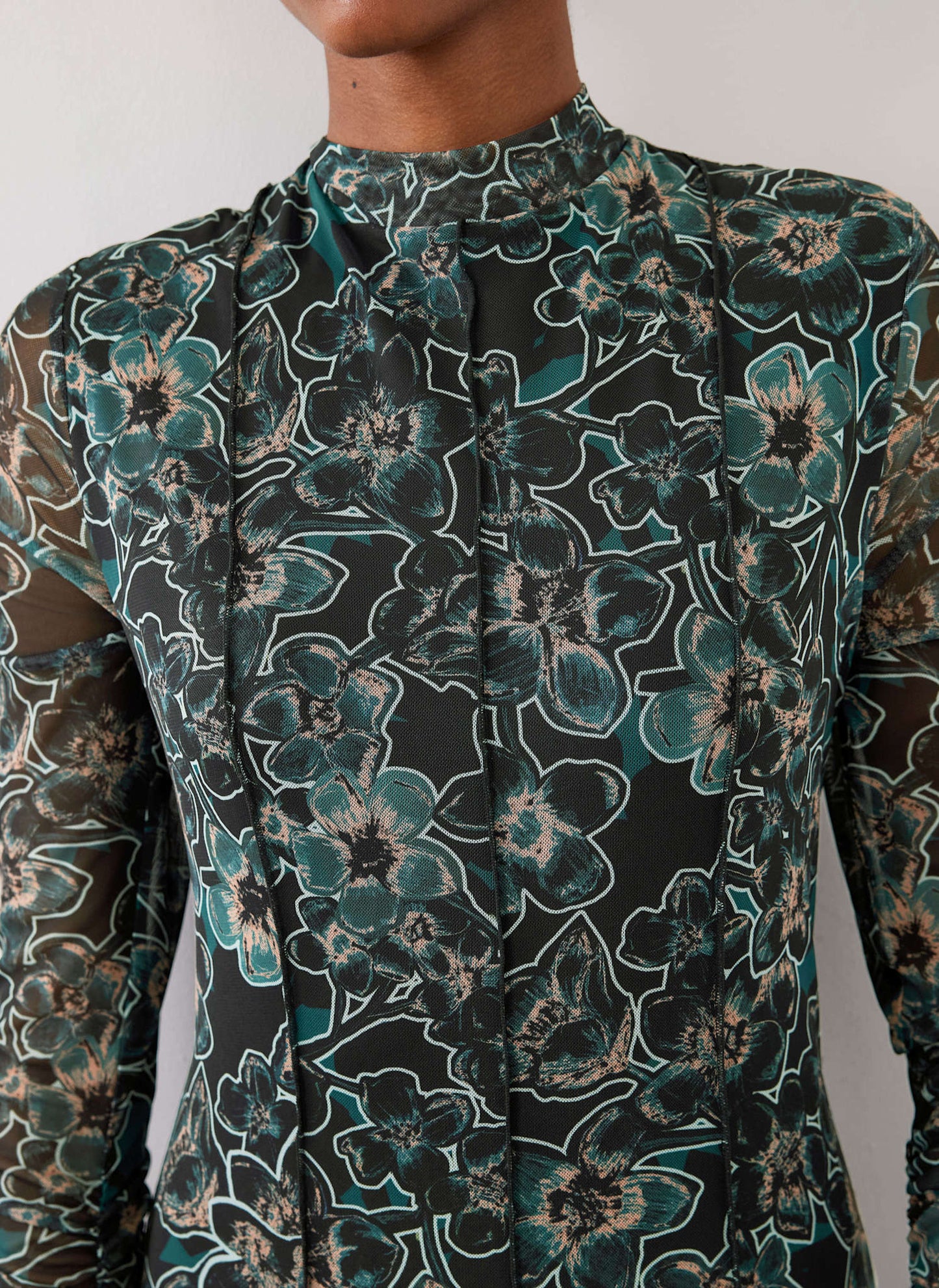 Green Floral Print Mesh Midi Dress