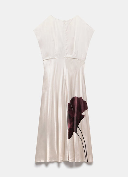 Burgundy Floral Print Satin Midi Dress
