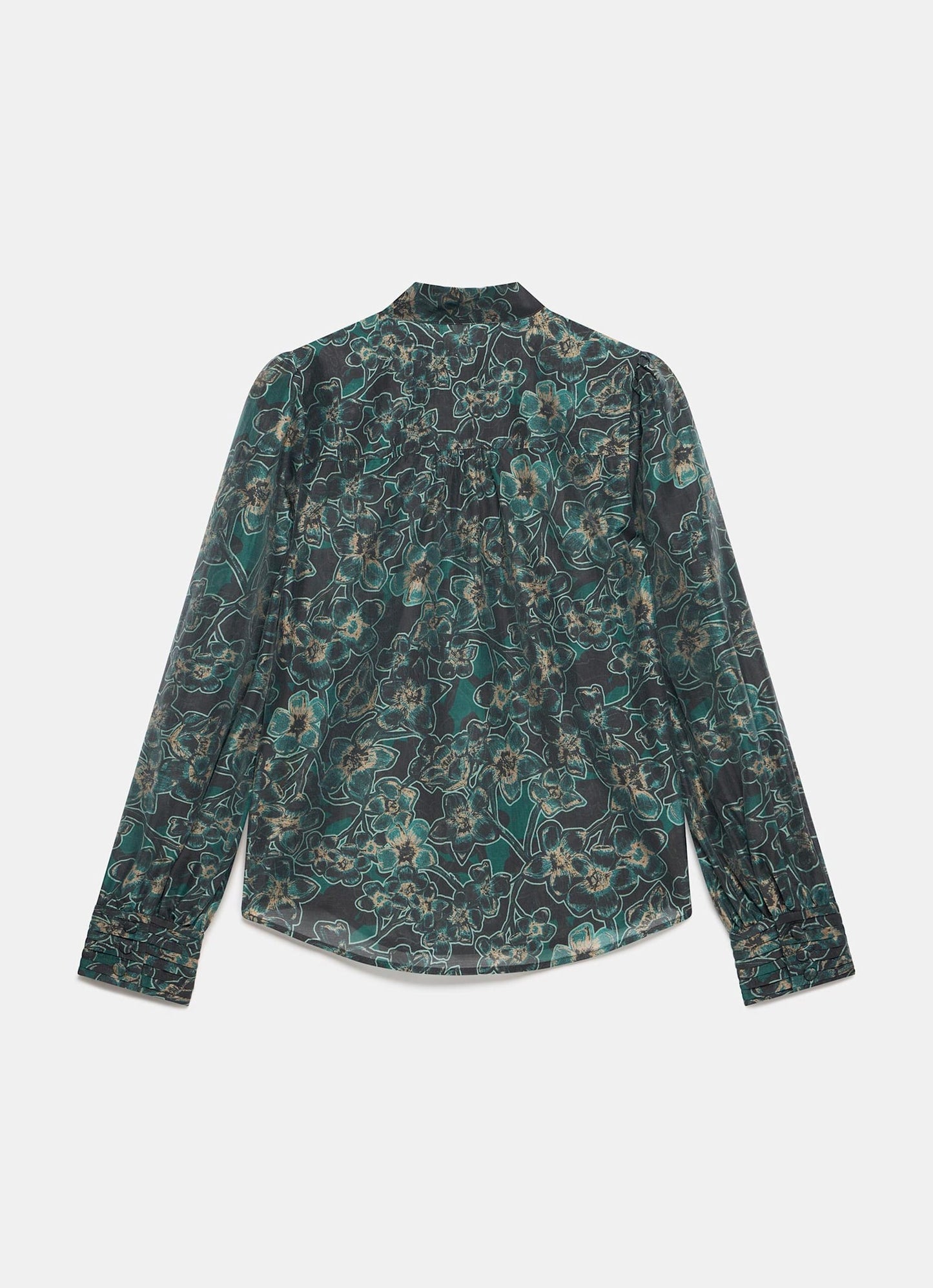 Green Floral Print Tie Neck Blouse