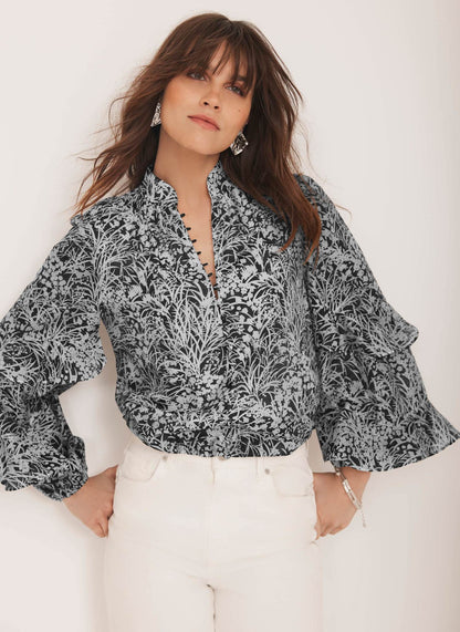 Navy Floral Print Blouse