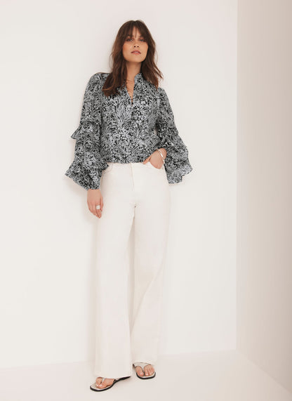 Navy Floral Print Blouse