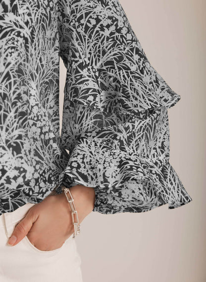 Navy Floral Print Blouse