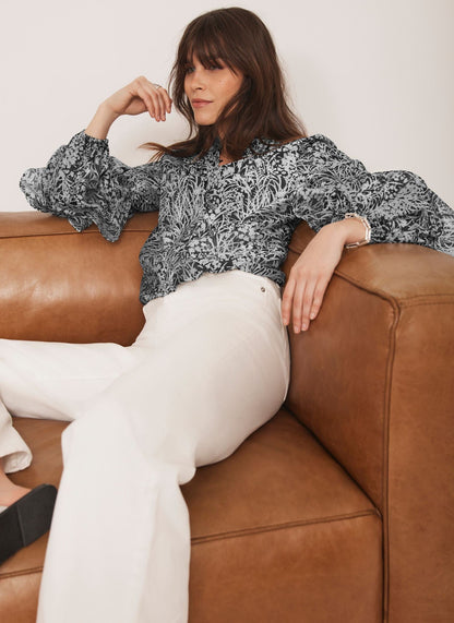 Navy Floral Print Blouse