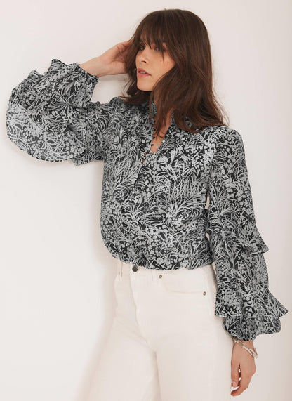 Navy Floral Print Blouse