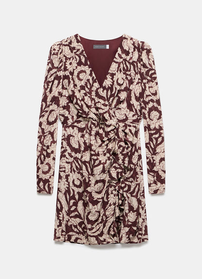 Burgundy Floral Print Wrap Dress