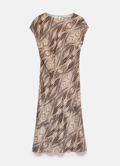 Brown Geometric Print Midi Dress