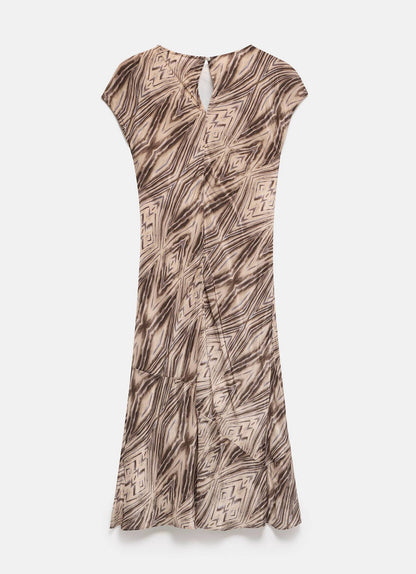 Brown Geometric Print Midi Dress