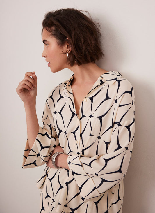 Cream Geometric Print Shirt