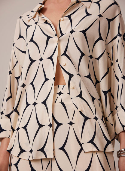 Cream Geometric Print Shirt