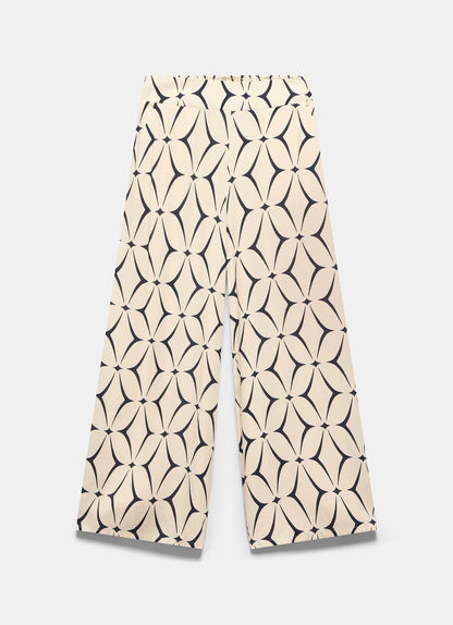 Cream Geometric Print Wide Leg Trousers