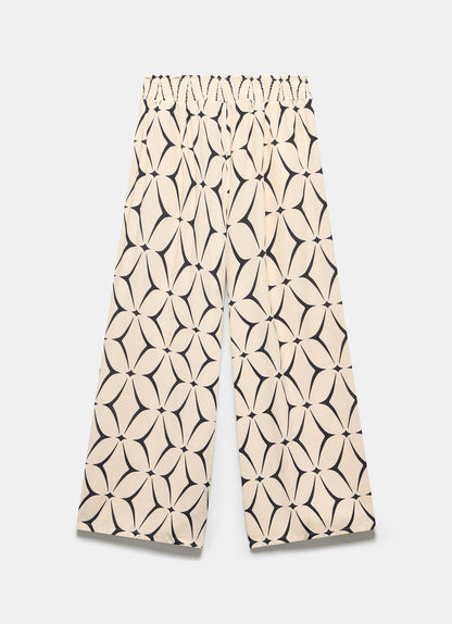 Cream Geometric Print Wide Leg Trousers