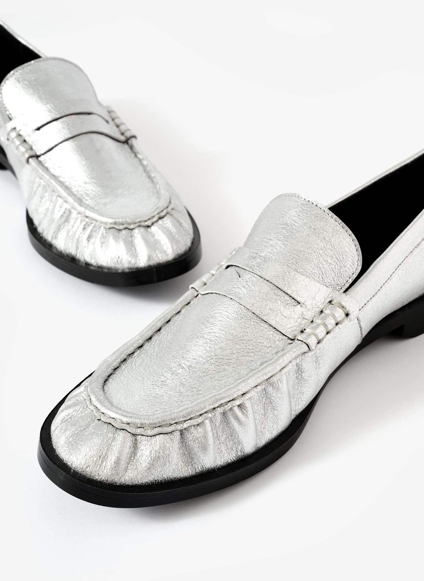 Gigi Silver Leather Loafers