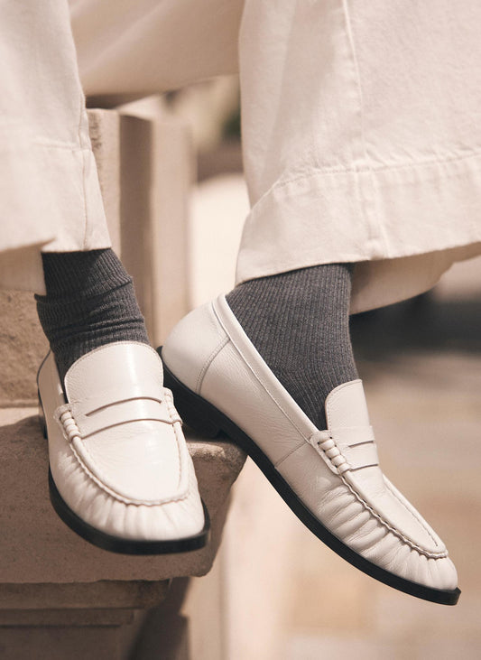 Gigi White Leather Penny Loafers