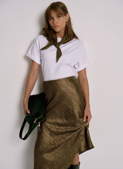 Gold Crinkle Midi Slip Skirt