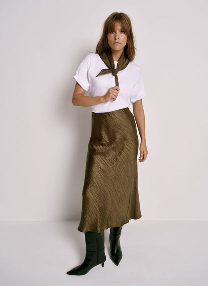 Gold Crinkle Midi Slip Skirt