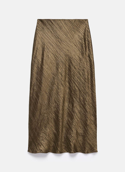 Gold Crinkle Midi Slip Skirt