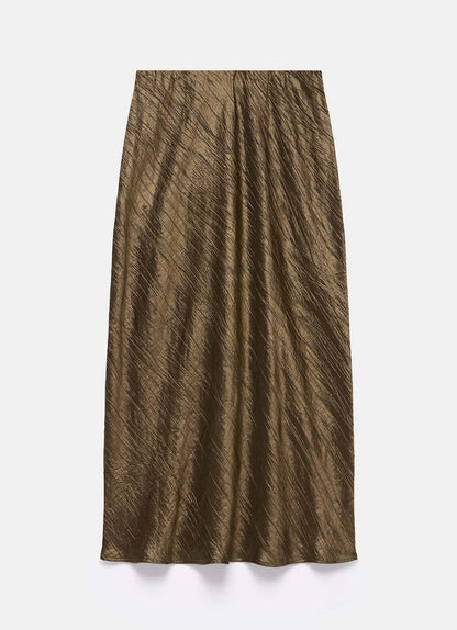 Gold Crinkle Midi Slip Skirt