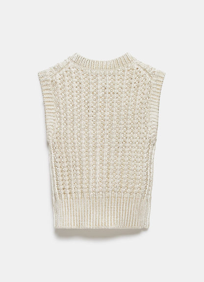 Gold Cotton Blend Foil Knit Waistcoat