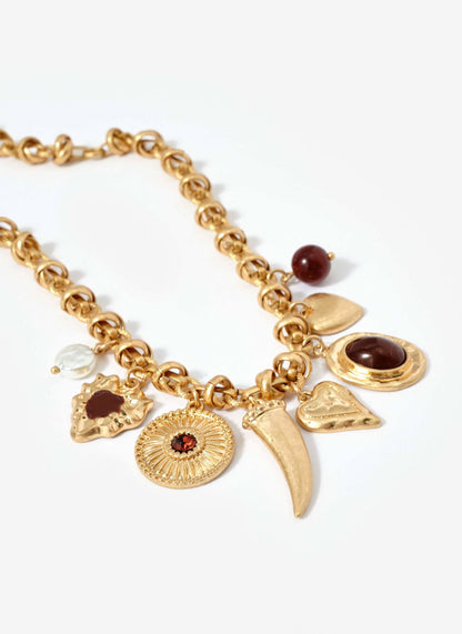 Gold Tone Statement Charm Necklace