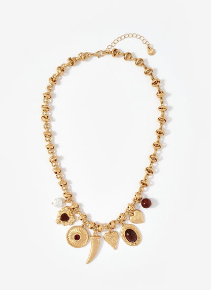 Gold Tone Statement Charm Necklace