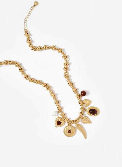 Gold Tone Statement Charm Necklace