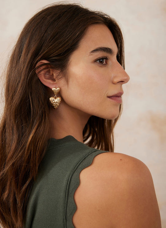 Gold Tone Heart Drop Earrings