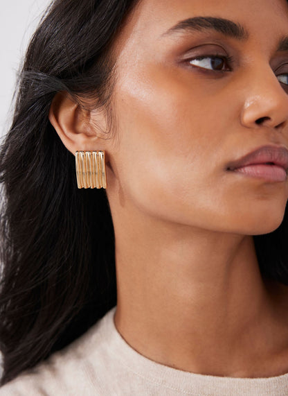 Gold Tone Statement Ridge Earrings