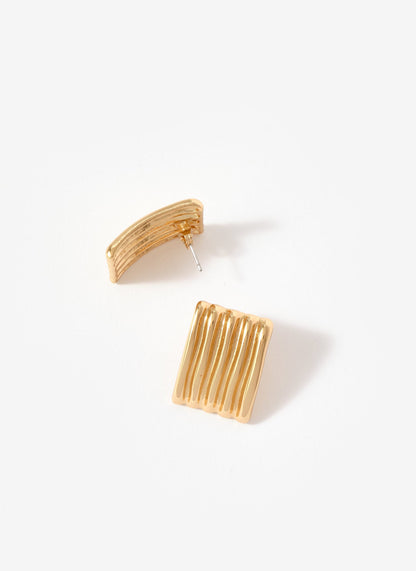 Gold Tone Statement Ridge Earrings
