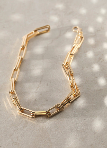 Gold Tone Square Link Necklace