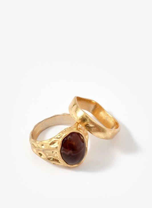 Gold Tone Two Pack Hammered Rings
