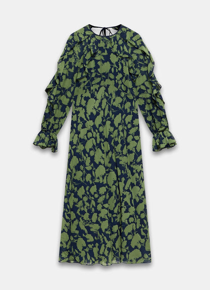 Green Floral Print Midi Dress