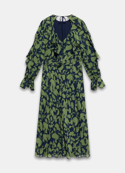 Green Floral Print Midi Dress