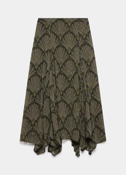 Khaki Floral Print Skirt