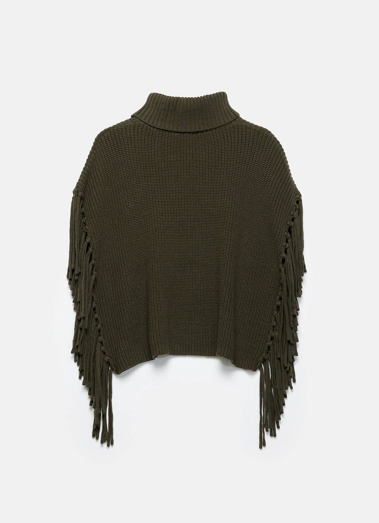 Green Fringed Knit Poncho